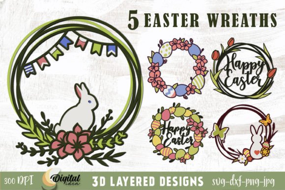 3D Layered Easter Wreath Paper Cut SVG – Spring Laser Cutting