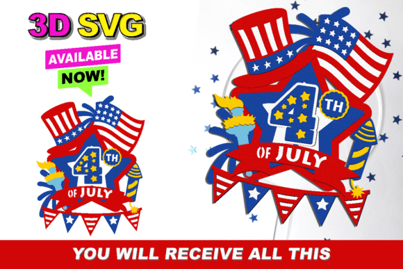 4th of July Cake Topper 3D SVG: Graphics for Crafts