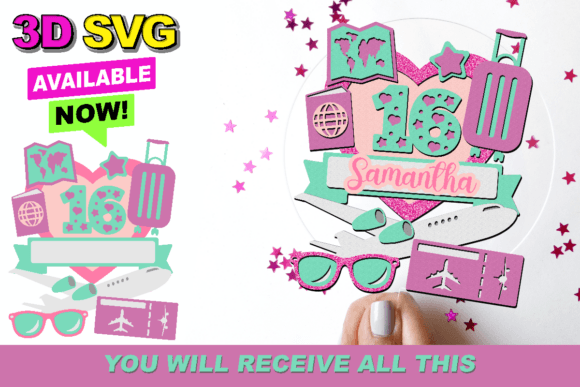 Adventure Travel Cake Topper 3D SVG for Laser Cutting & Cake Toppers