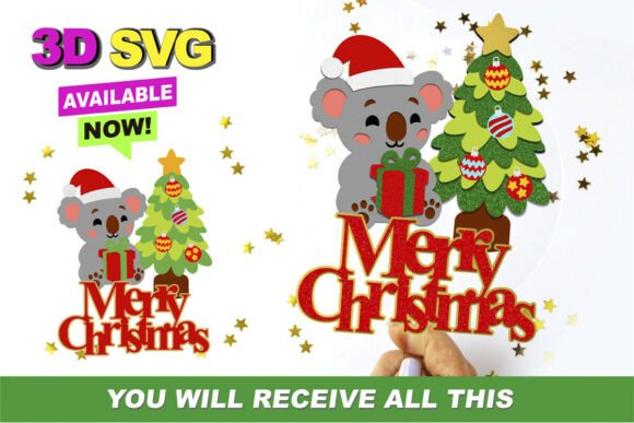 Baby Koala Christmas Topper 3D SVG