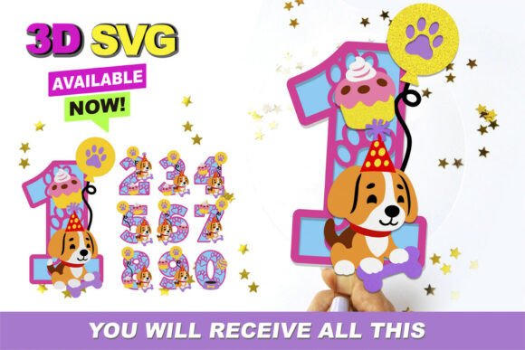 Beagle Numbers 3D SVG for Birthday Collections