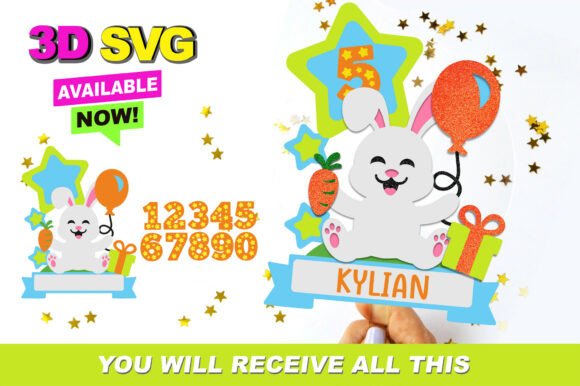 Cute Bunny Cake Topper 3D SVG for Crafts & Graphics