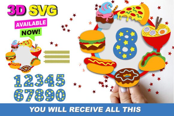 Fast Food Cake Topper 3D SVG for Birthdays
