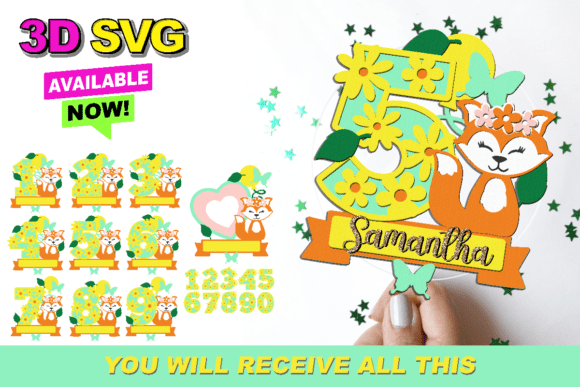 Little Fox Numbers Topper 3D SVG
