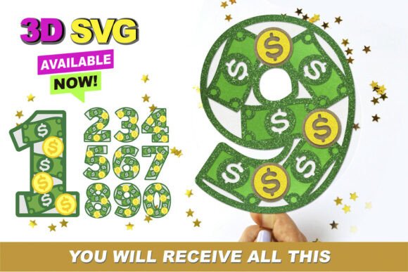 Money Numbers 3D SVG: Crafts & Graphics for Commercial Use