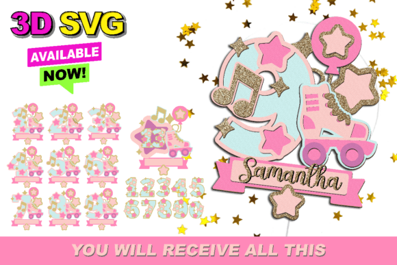 Roller Skates Numbers Topper 3D SVG: Graphics for Crafts & Local Branding