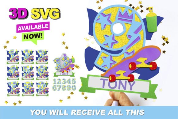 Skater Cake Topper 3D SVG: Graphics for Crafts & Creative Brands
