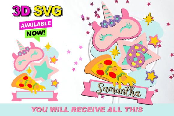 Sleepover & Pizza Cake Topper: Laser Cutting Birthday SVG
