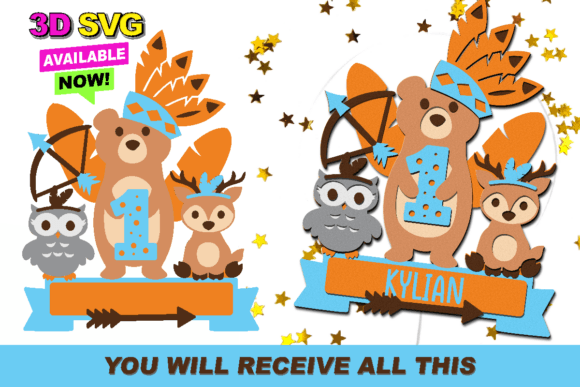 Tribal Wild Animals Cake Topper 3D SVG Graphics