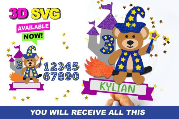 Wizard Bear Cake Topper 3D SVG: Graphics for Crafts & Content